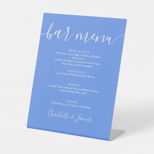 Signe De Table Menu de bar de mariage à l'écriture moderne bleu b (Recto)