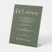Signe De Table Menu de bar de mariage à l'écriture signature vert (Recto)