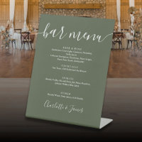 Menu de bar de mariage à l'écriture signature vert