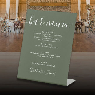 Signe De Table Menu de bar de mariage à l'écriture signature vert