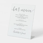 Signe De Table Menu de bar de mariage à script de signature gris (Recto)