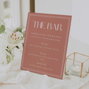 Signe De Table Menu de bar de mariage à typographie grasse Rose é
