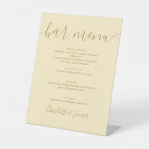 Signe De Table Menu de bar de mariage écriture jaune et or Butter
