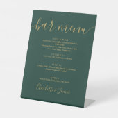Signe De Table Menu de Bar de Mariage Écriture Vert Émeraude et O (Recto)