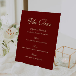 Signe De Table Menu de bar de mariage élégant écriture vin rouge