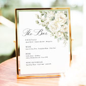 Signe De Table Menu de Bar de Mariage Élégant Fleurs Blanches Ver