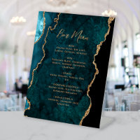 Menu de bar de mariage en agate bleu sarcelle or