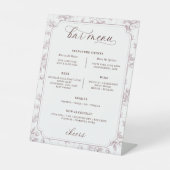 Signe De Table Menu de bar de mariage Fleur de toile rose poussié (Recto)