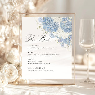 Signe De Table Menu de bar de mariage Hydrangea Bleu Poussiéreux