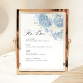 Signe De Table Menu de bar de mariage Hydrangea Bleu Poussiéreux
