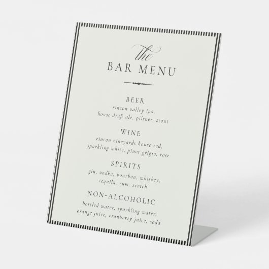 Signe De Table Menu de bar de mariage STATELY (Recto)