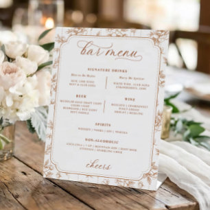 Signe De Table Menu de bar de mariage toile florale orange vintag