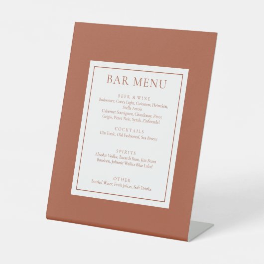 Signe De Table Menu de bar en terre cuite moderne classique (Recto)