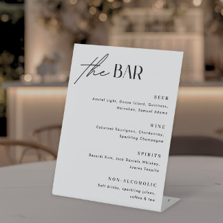 Signe De Table Menu de bar minimaliste pour mariage