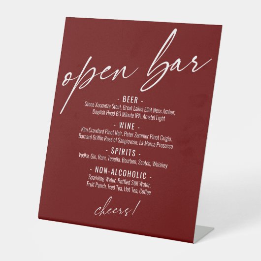Signe De Table Menu de bar ouvert bordeaux écriture manuscrite co (Recto)