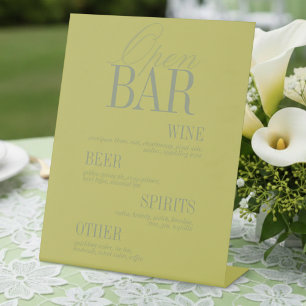 Signe De Table Menu de bar ouvert moderne Chartreuse Mariage