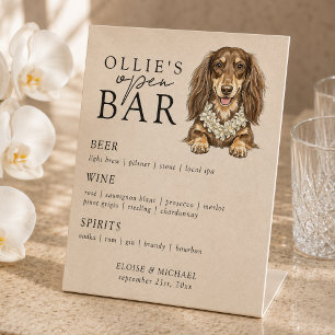 Signe De Table Menu de bar ouvert pour mariage de teckel tropical