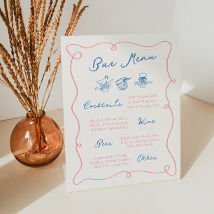 Signe De Table Menu de bar rose et bleu dessiné à la main de mani