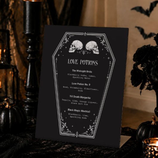 Signe De Table Menu de boissons de bar de mariage gothique Hallow