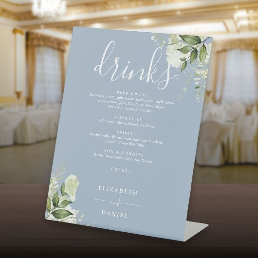 Signe De Table Menu de boissons de mariage à la verdure florale b