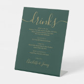 Signe De Table Menu de boissons de mariage à l'écriture émeraude  (Recto)