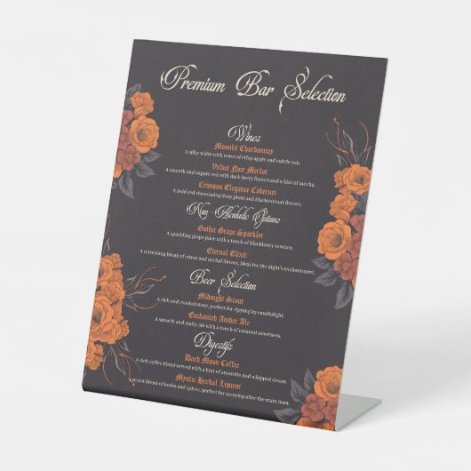 Signe De Table Menu de boissons élégant Fleurs Orange (Recto)