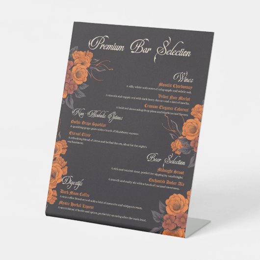 Signe De Table Menu de boissons élégant Fleurs Orange  (Recto)
