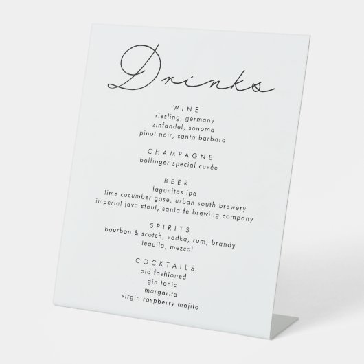Signe De Table Menu de boissons Mariage de script de calligraphie (Recto)