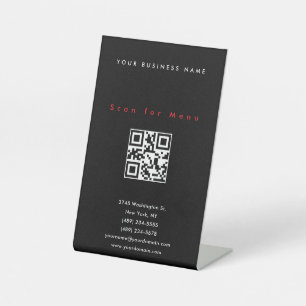Signe De Table Menu de code QR à balayage professionnel noir