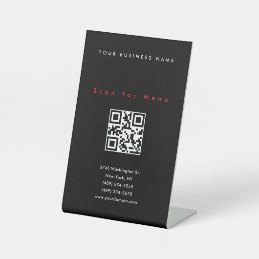 Signe De Table Menu de code QR à balayage professionnel noir (Recto)