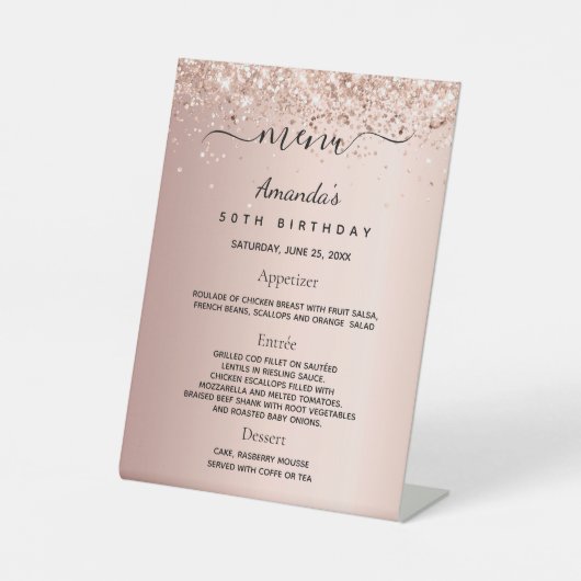 Signe De Table Menu de dîner d'anniversaire rose gold blush (Recto)
