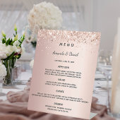 Signe De Table Menu de dîner de mariage en rose gold pailleté