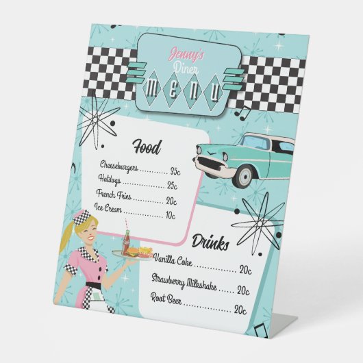 Signe De Table Menu de diner rétro des années 1950 (Recto)