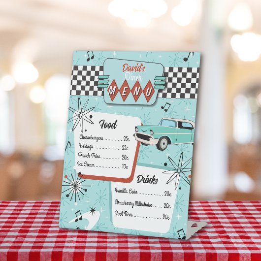 Signe De Table Menu de diner rouge rétro des années 1950
