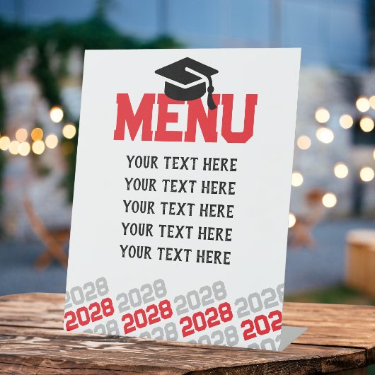 Signe De Table Menu de fête de remise des diplômes Rouge & Gris A