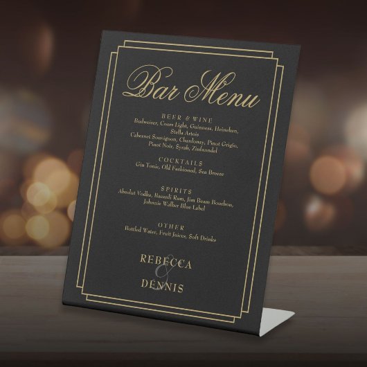 Signe De Table Menu De La Bar Mariage Art Déco Noir Et Or