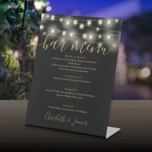 Signe De Table Menu de la barre de Mariage Black and Gold