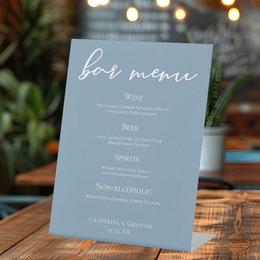Signe De Table Menu de la barre de Mariages bleu Dusty
