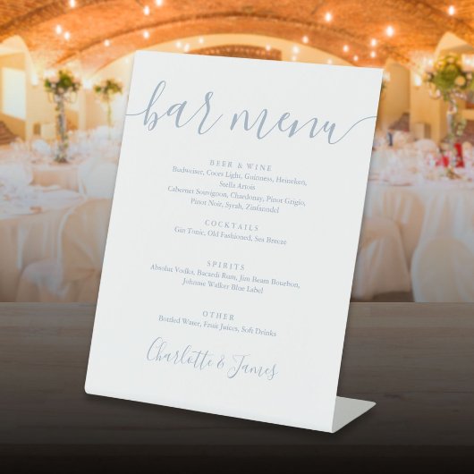 Signe De Table Menu de la barre de script du Mariage bleu foncé