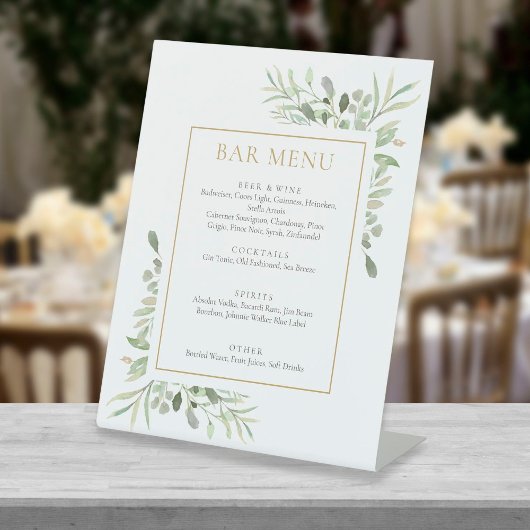 Signe De Table Menu de la barre de verdure aquarelle