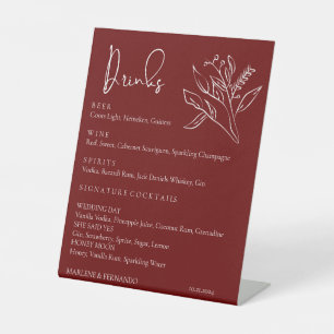 Signe De Table Menu de la barre des boissons Mariages florales mi