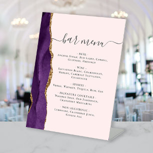 Signe De Table Menu de la barre mariage Purple Gold Agate Blush