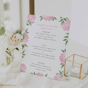 Signe De Table Menu de mariage à bordure d'hortensia rose