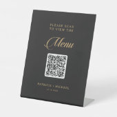 Signe De Table Menu de mariage classique noir et or avec code QR (Recto)