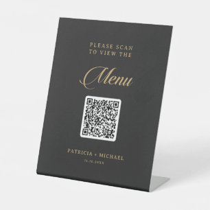 Signe De Table Menu de mariage classique noir et or avec code QR