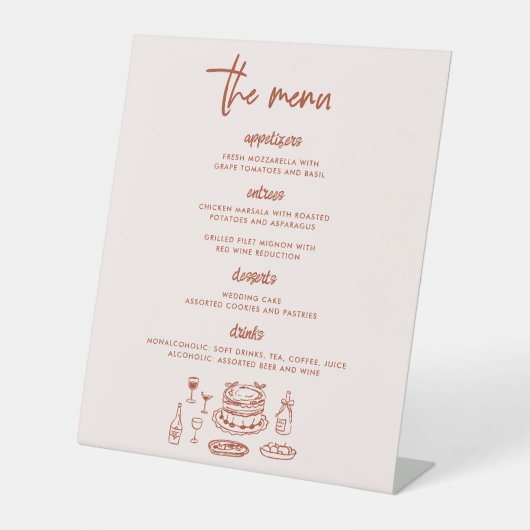 Signe De Table Menu de mariage dessiné à la main Nourriture Fanta (Recto)