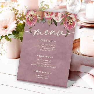 Signe De Table Menu de mariage floral rose poussiéreux Cottagecor