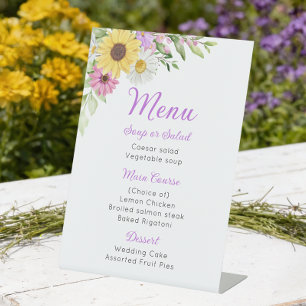Signe De Table Menu de mariage floral tournesol marguerite fleur