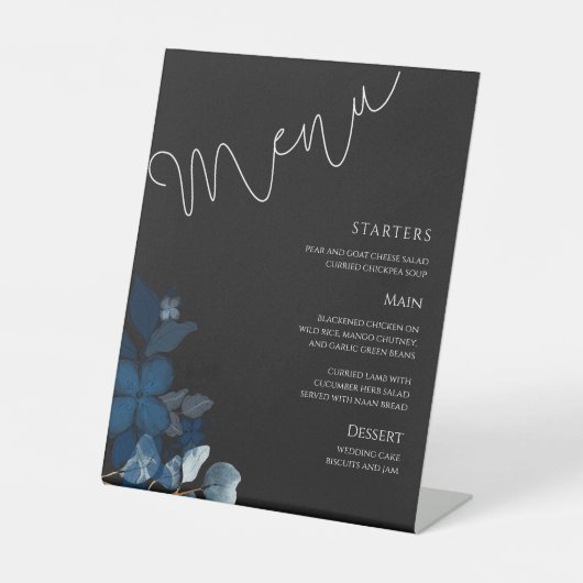 Signe De Table Menu de mariage noir fantaisiste avec verdure (Recto)