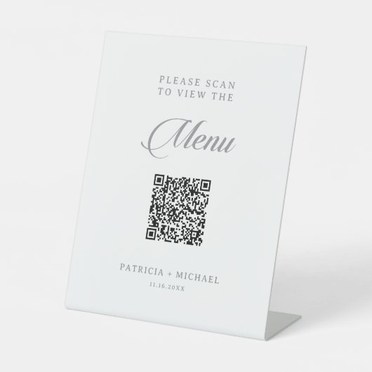 Signe De Table Menu de mariage QR Code calligraphié Chic Classiqu (Recto)